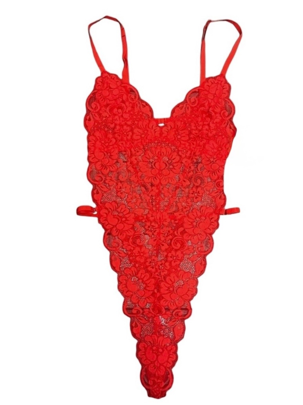 Free People X HAH Chase Hahround Lace Teddy Bodysuit in Blood Orange Red - Picture 4 of 5